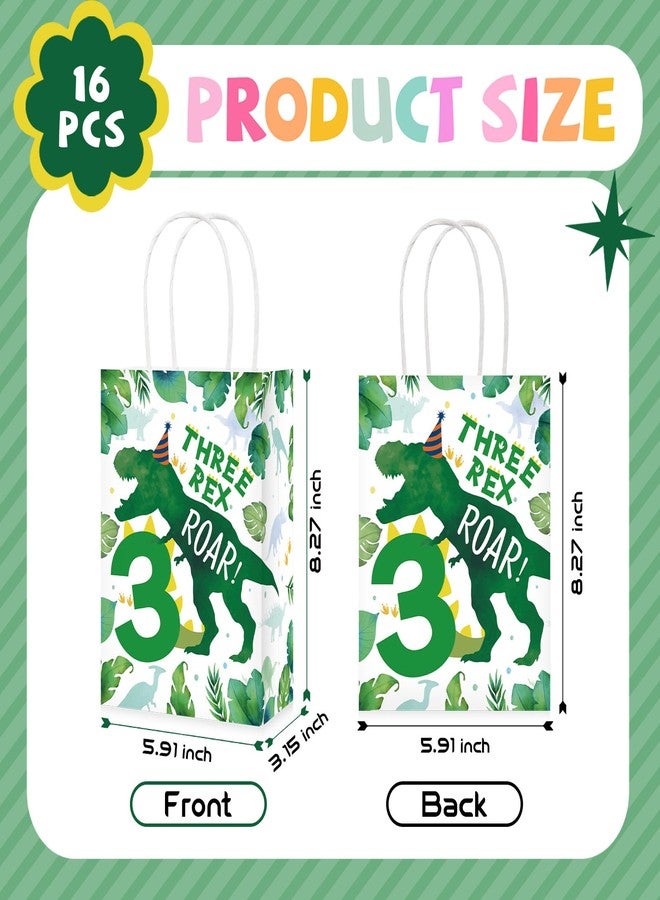 Grencian 16Pcs Dinosaur 3rd Birthday Party Favor Bags 3 Three Rex Dinosaur Candy Treat Gift Goodie Bags with Handles Three Rex Birthday Decorations for Boys 3 Year Old Party Decorations Favors Supplies - Image 2